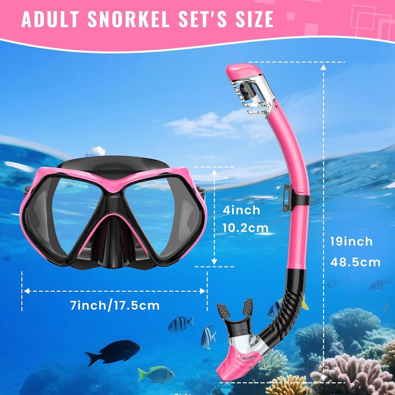 For Shine Snorkeling Gear for Adults, Snorkel Set Scuba Diving mask Dry-Top, Adult Swimming Goggles w/Nose Cover, HD Tempered Glass Panoramic Anti-Leak Anti-Fog, Travel Snorkeling Packages - Image 4